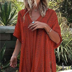 Burnt Orange Crochet Beach Cover Up